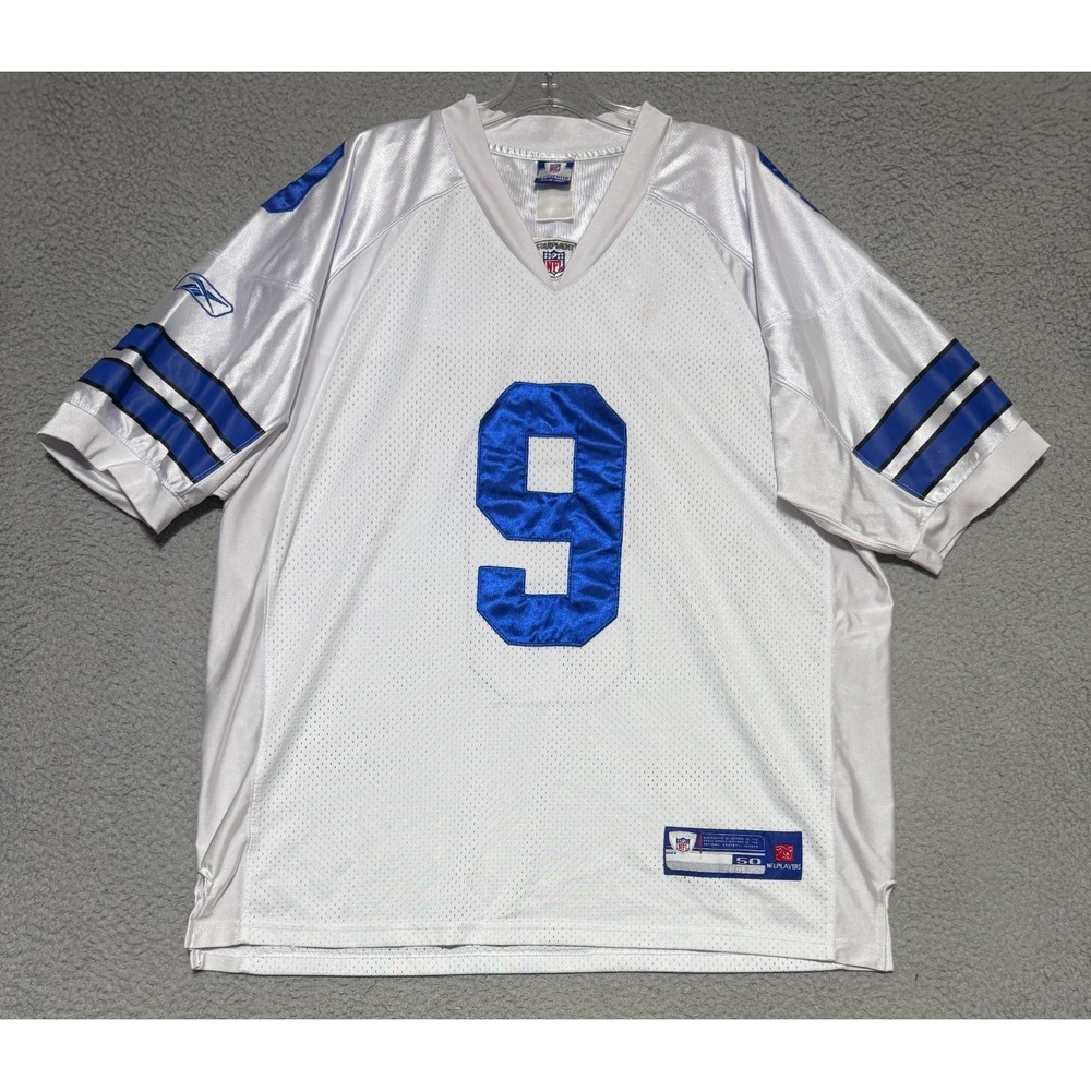 Vintage Reebok Dallas Cowboys Tony Romo #9 Size 50 Jersey White Blue Stitch